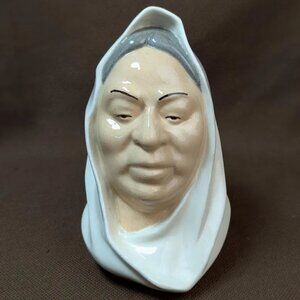 Vintage Old Lady Bust Head Woman Scarf Hijab MCM Glazed